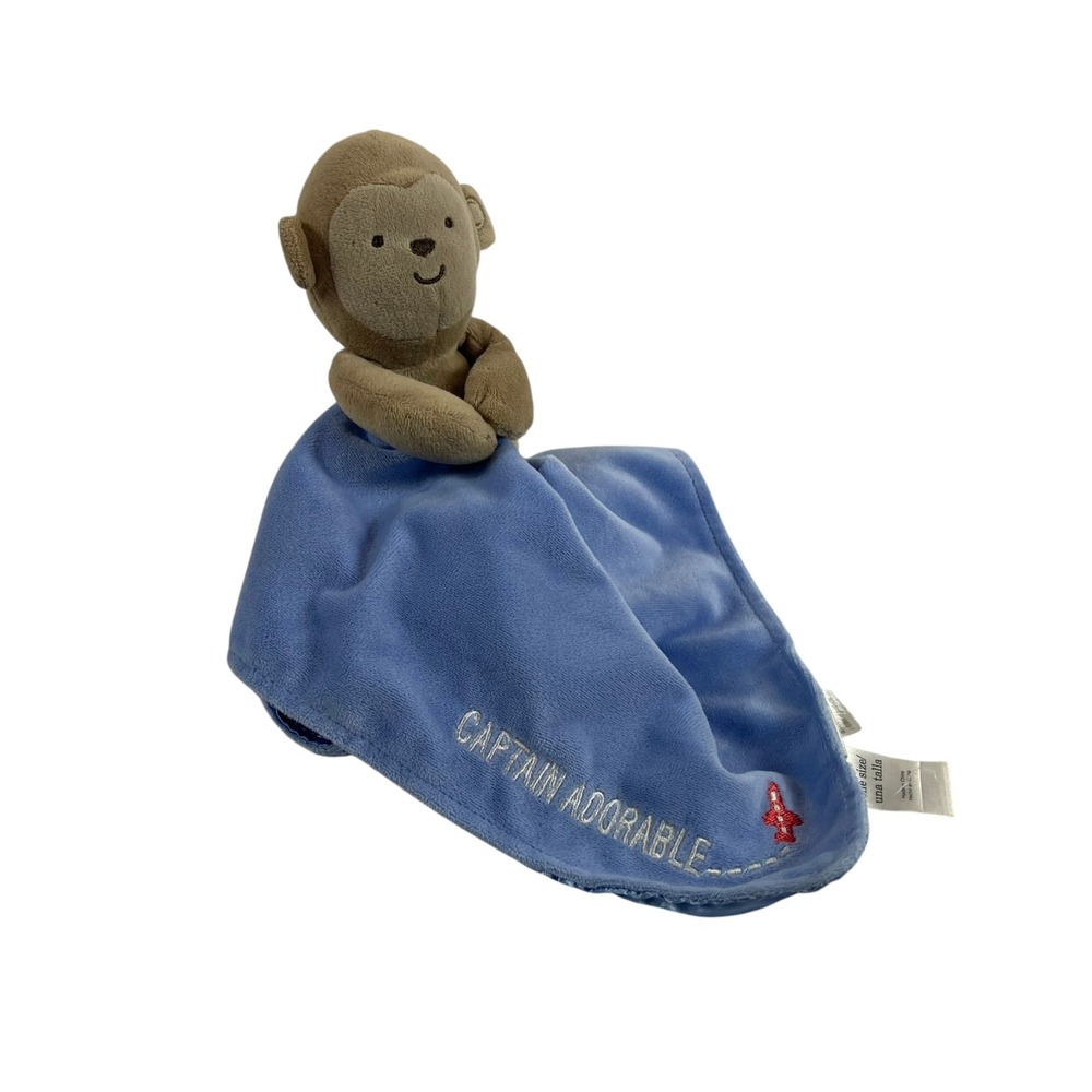 Carters Blue Brown Monkey Satin Blanket Plush 12" Stuffed Toy Lovey
